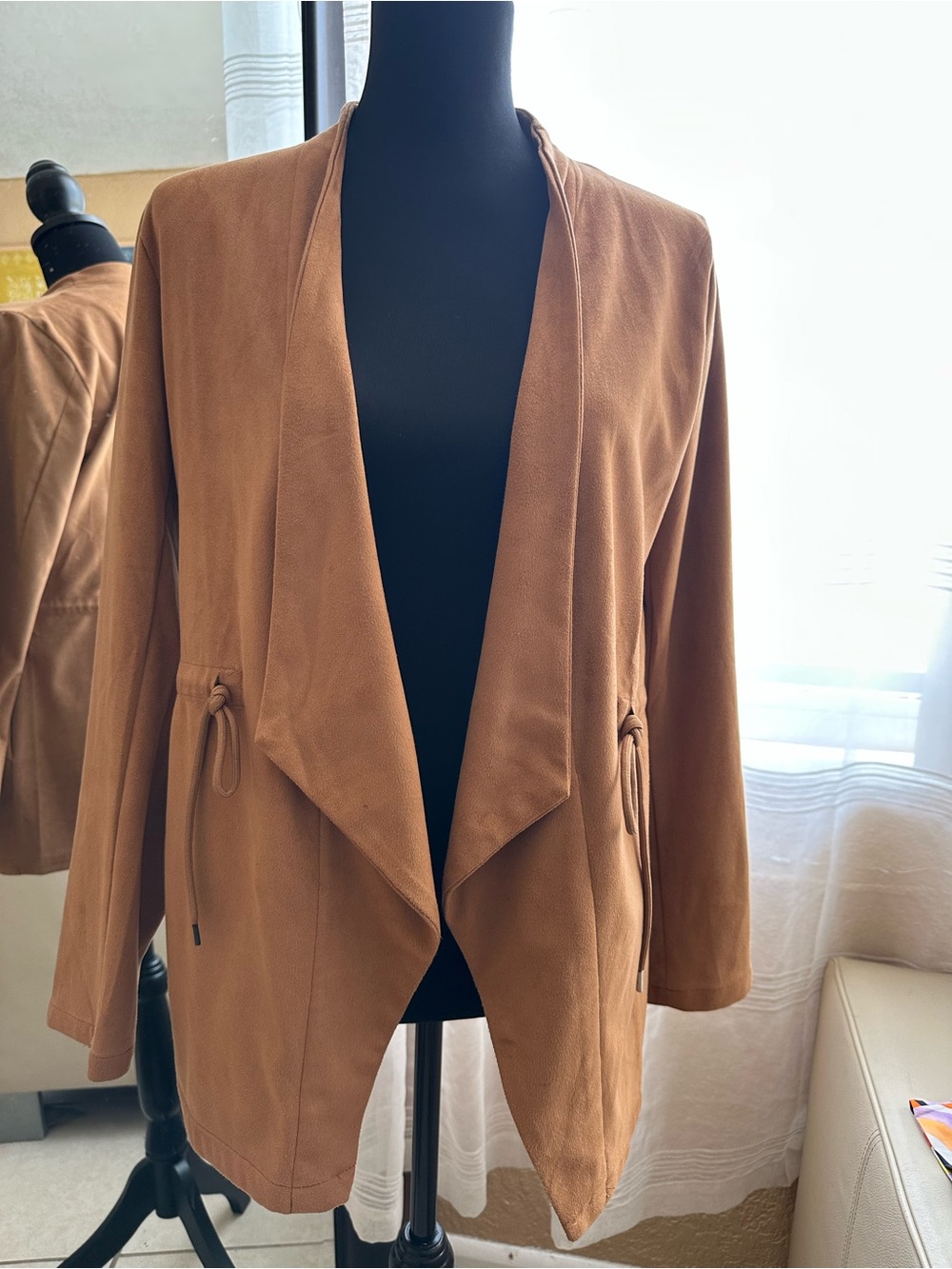 Thread + Supply Camel Faux Suede Open Front Jacket Cardigan Size Small - Picture 14 of 14